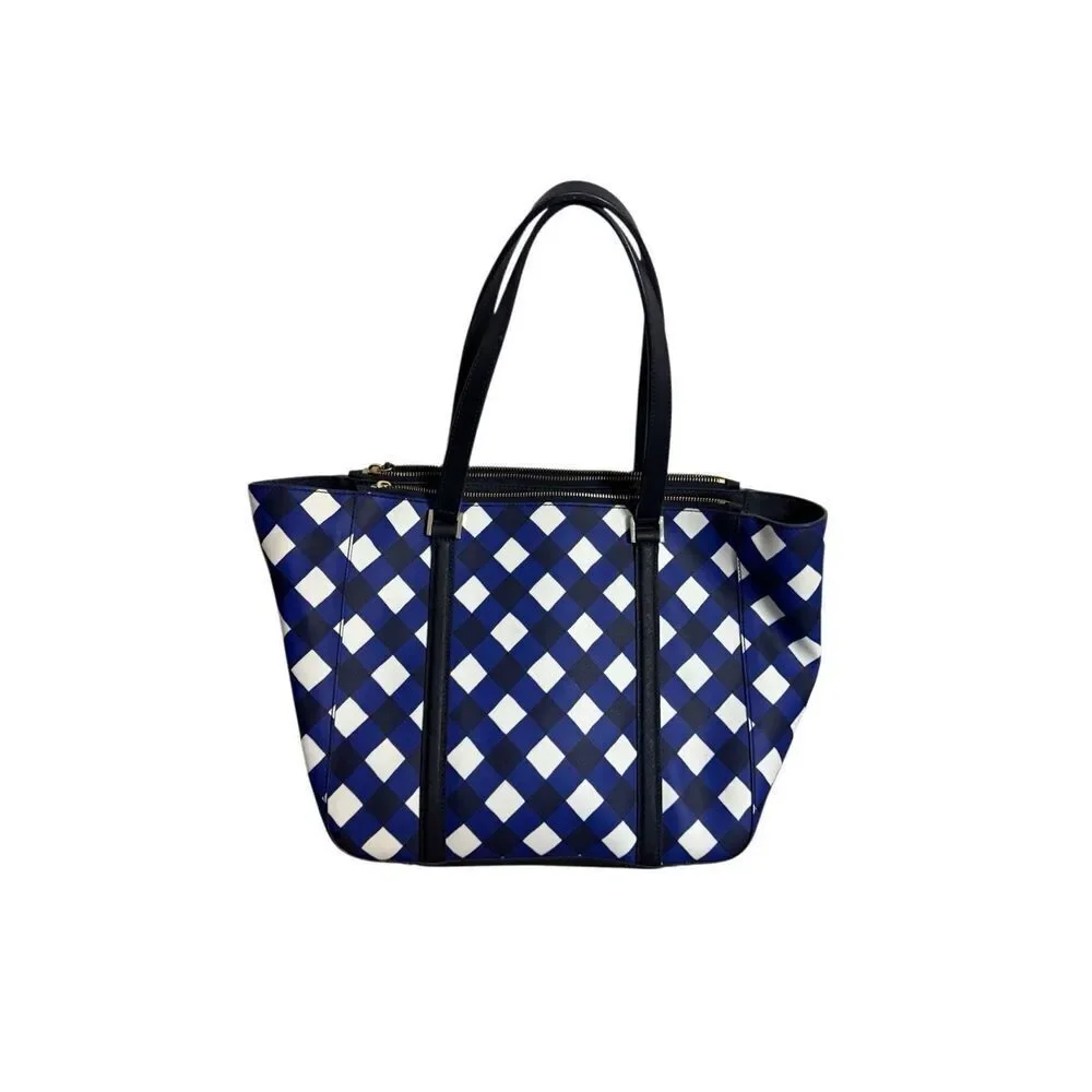 Kate Spade Womens Newbury Lane Briar Gingham Shoulder Tote Bag French Navy Cream